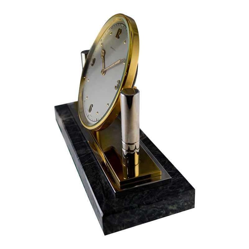 Tiffany & Co. Stone and Metal Desk Clock with Original Dial and Hands, 1930's In Excellent Condition For Sale In Long Beach, CA
