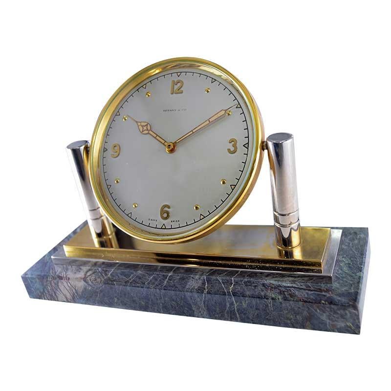 Women's or Men's Tiffany & Co. Stone and Metal Desk Clock with Original Dial and Hands, 1930's For Sale