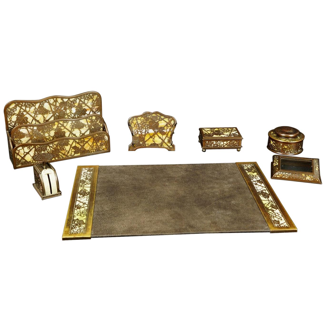 Tiffany & Co. Studios New York Seven-Piece Bronze Desk Set, Early 20th Century