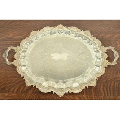 Tiffany & Co. Style Antique Victorian Repoussé Silverplate Serving Tray