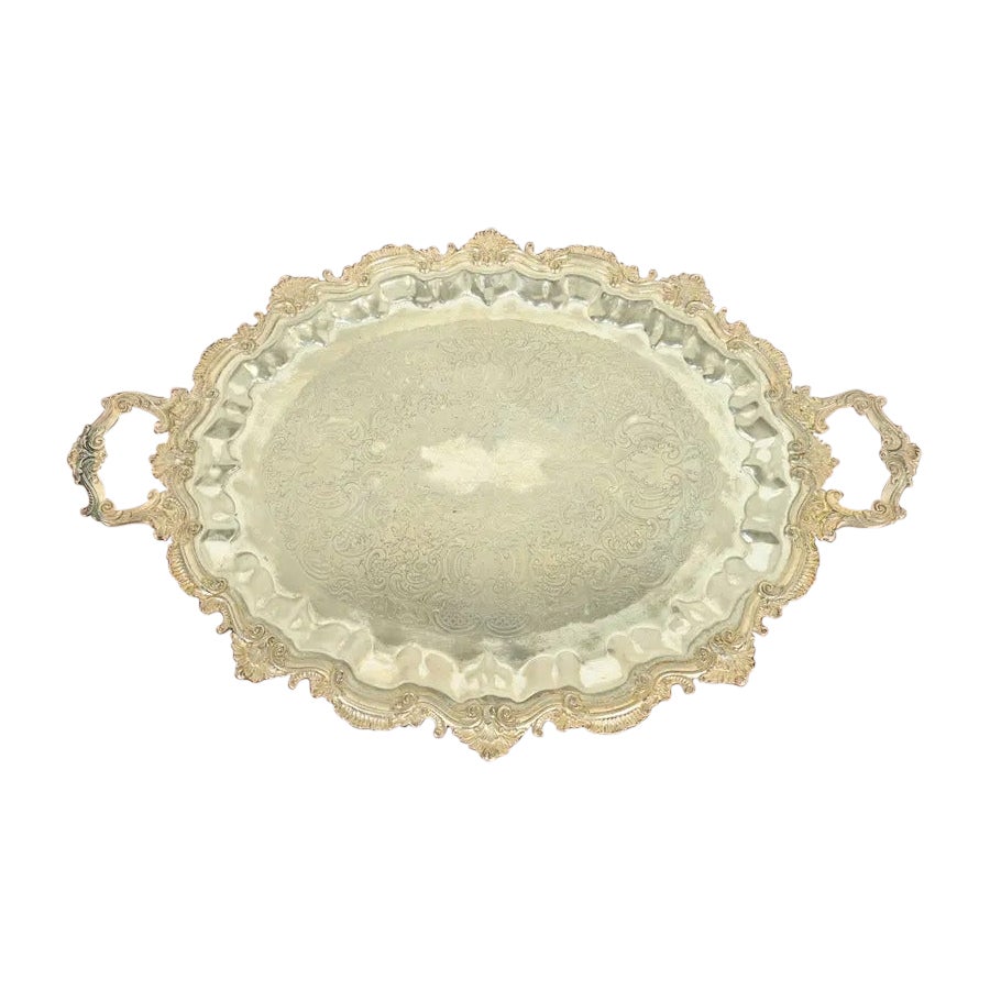 Tiffany & Co. Style Antique Victorian Repoussé Silverplate Serving Tray