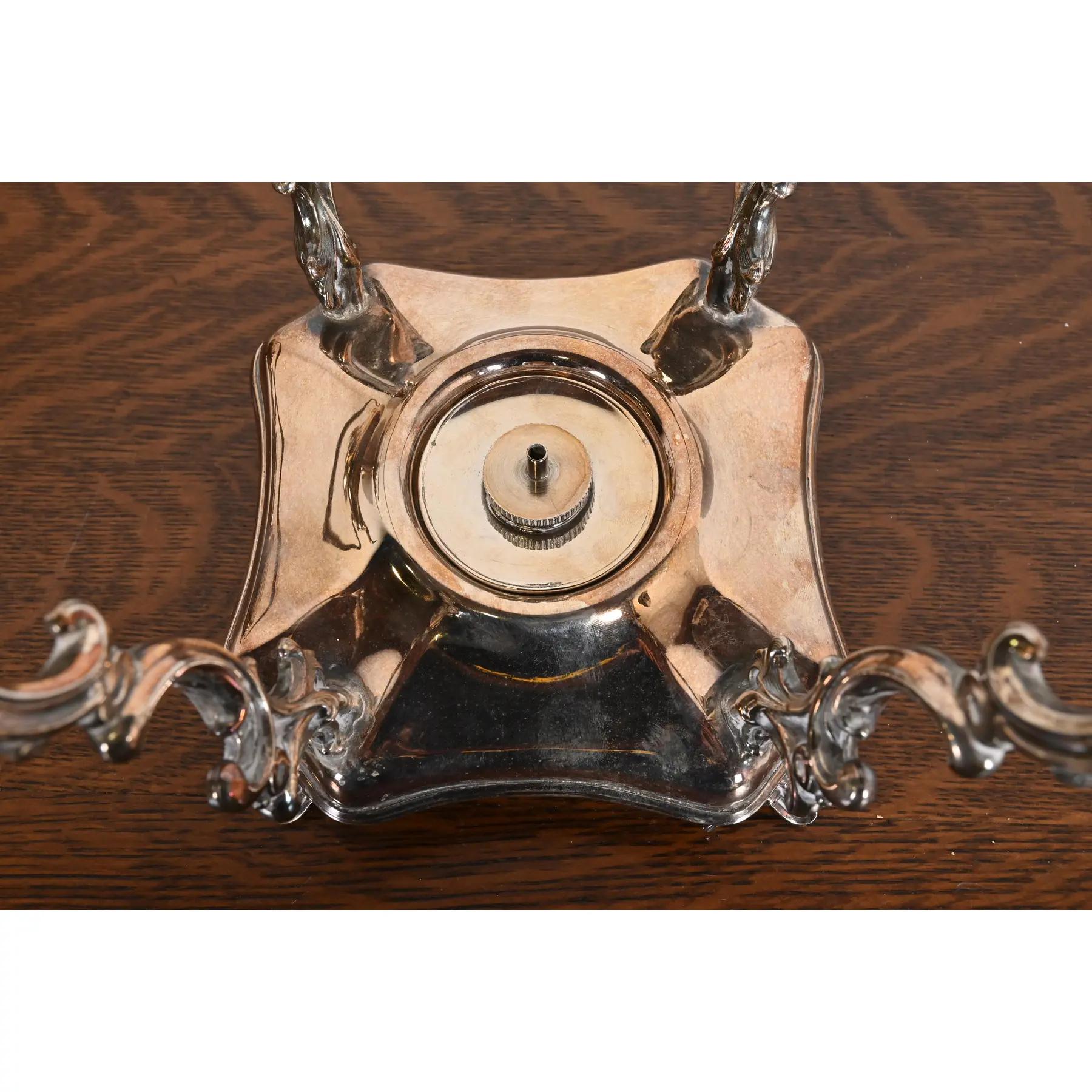 Tiffany & Co. Style Antique Victorian Silverplate Tea Kettle with Boiler For Sale 4