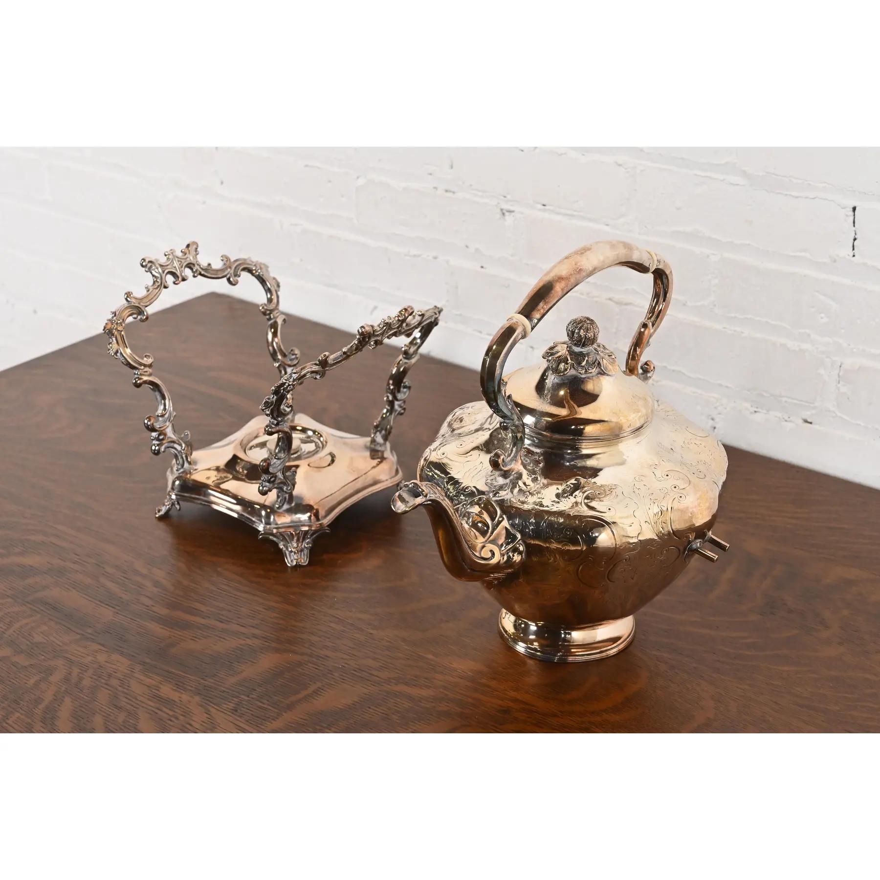 Tiffany & Co. Style Antique Victorian Silverplate Tea Kettle with Boiler In Good Condition For Sale In South Bend, IN