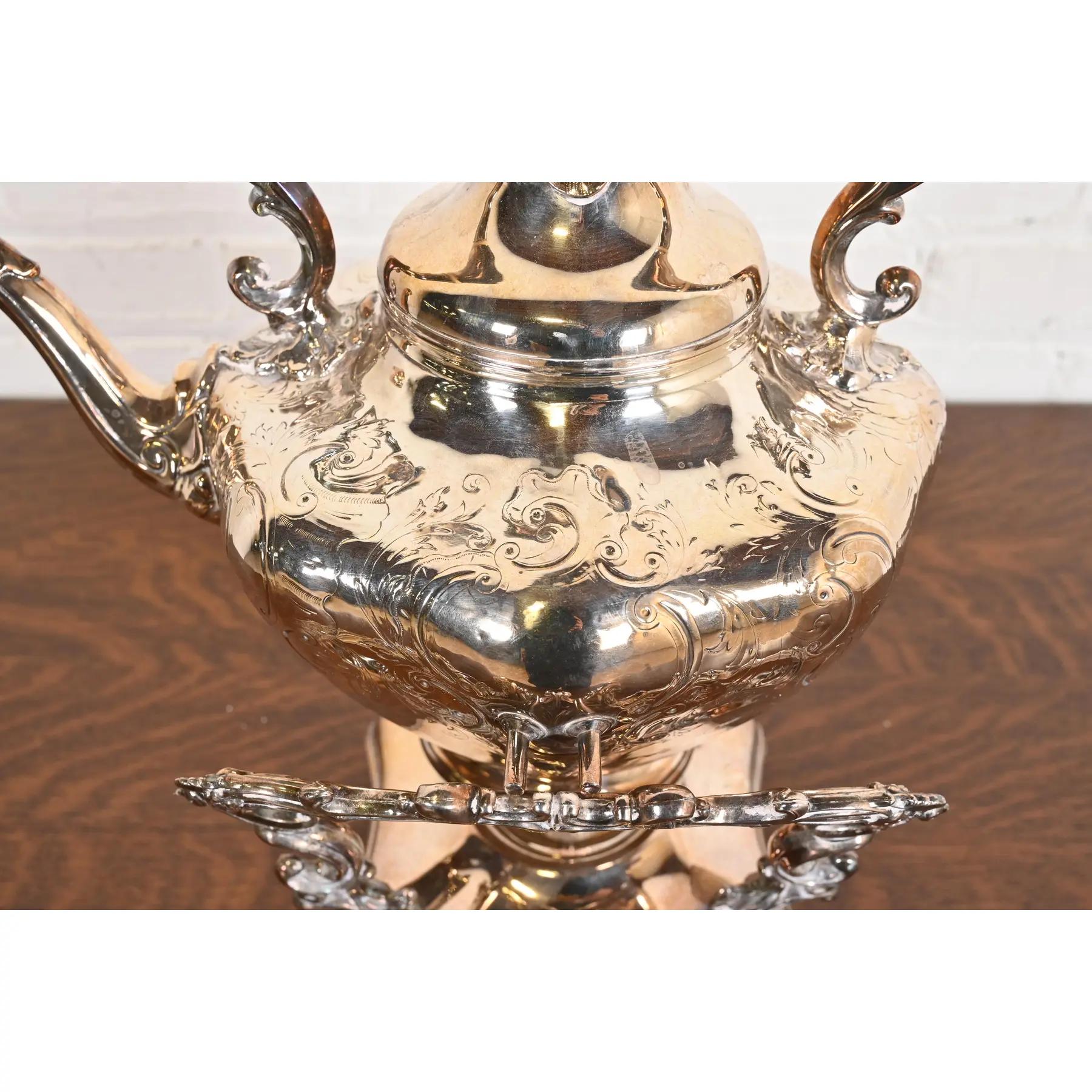 Tiffany & Co. Style Antique Victorian Silverplate Tea Kettle with Boiler For Sale 2