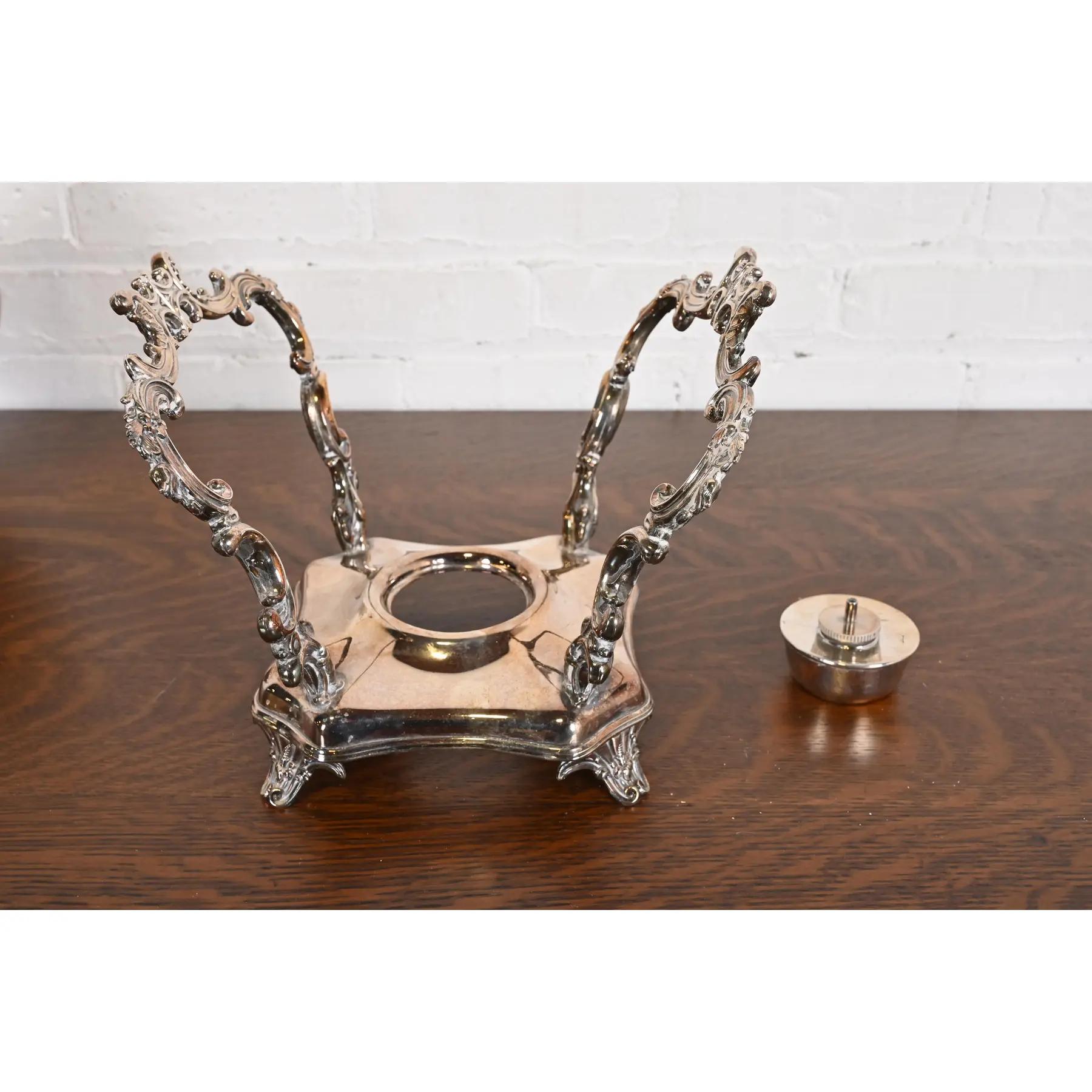 Tiffany & Co. Style Antique Victorian Silverplate Tea Kettle with Boiler For Sale 3