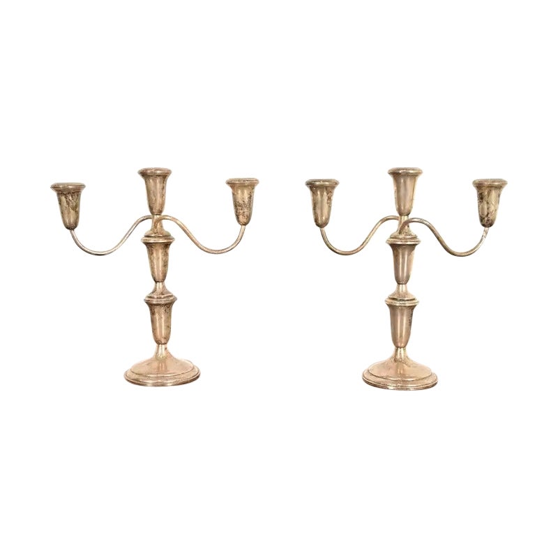 Tiffany & Co. Style Art Deco Sterling Silver Candelabras, Pair