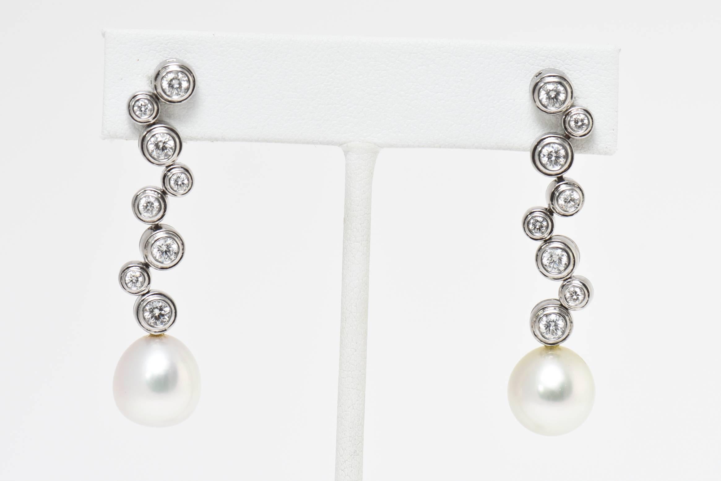 Tiffany & Co. Style Diamond White Gold Bubble Drop Earrings 1