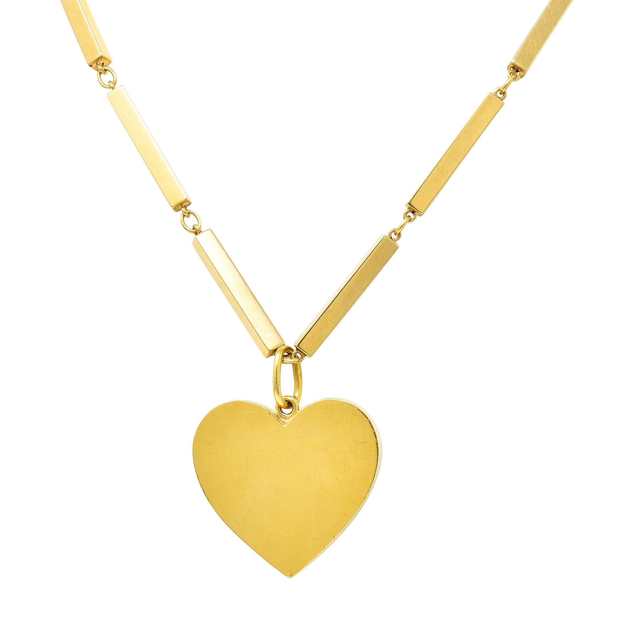 Tiffany & Co. Substantial Modernist 18 Karat Gold Long Bar Link Heart Necklace 5