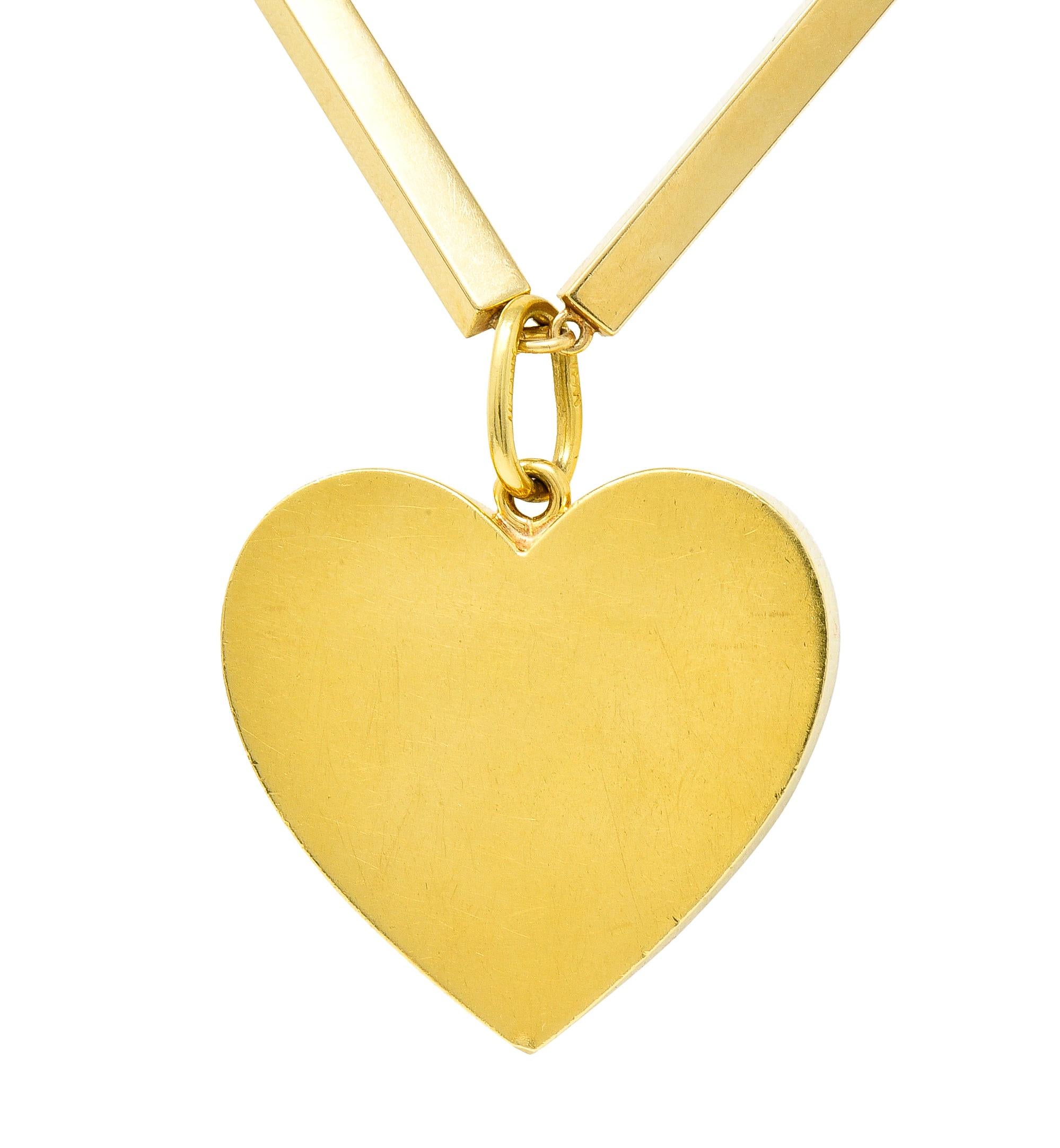 Women's or Men's Tiffany & Co. Substantial Modernist 18 Karat Gold Long Bar Link Heart Necklace