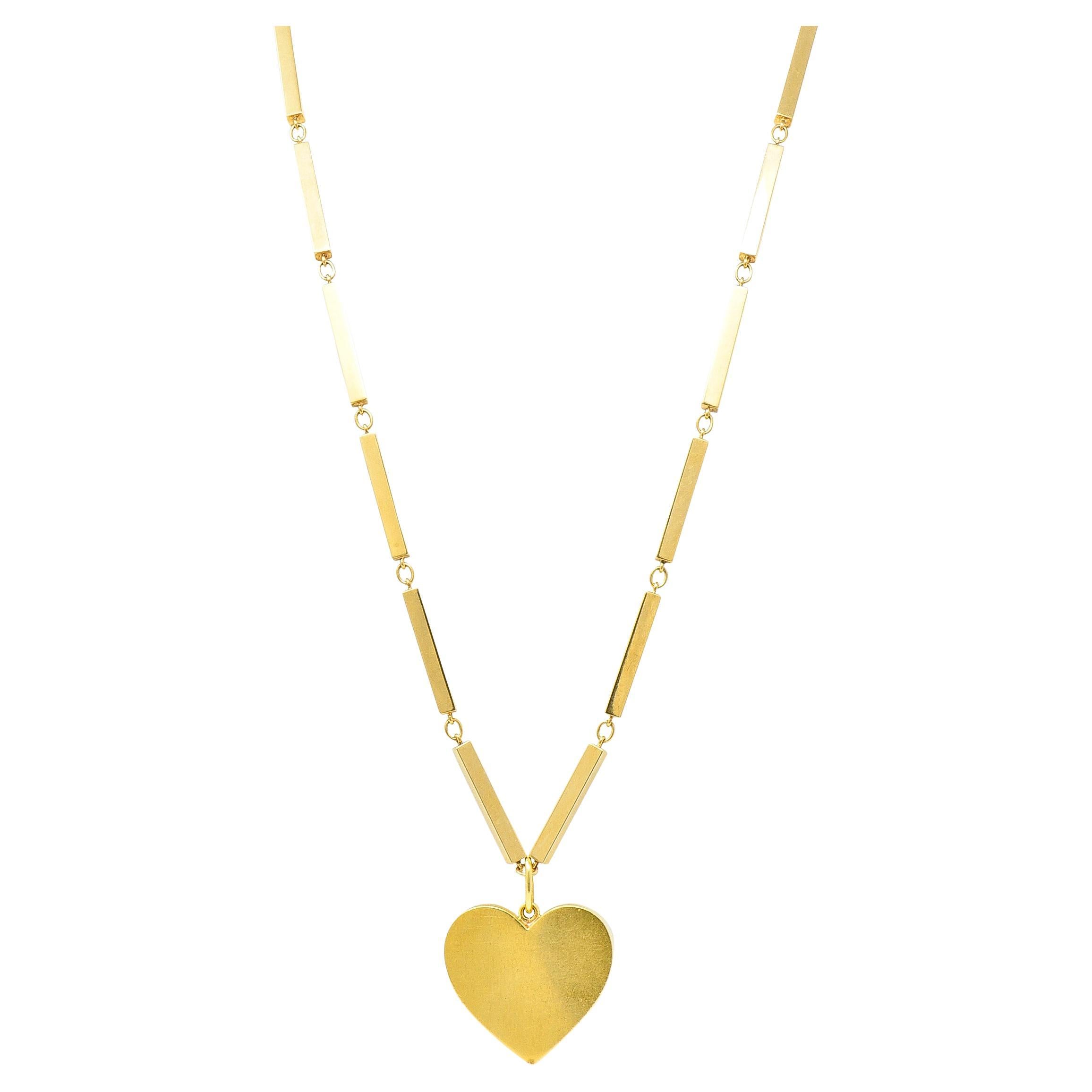 Tiffany & Co. Substantial Modernist 18 Karat Gold Long Bar Link Heart Necklace