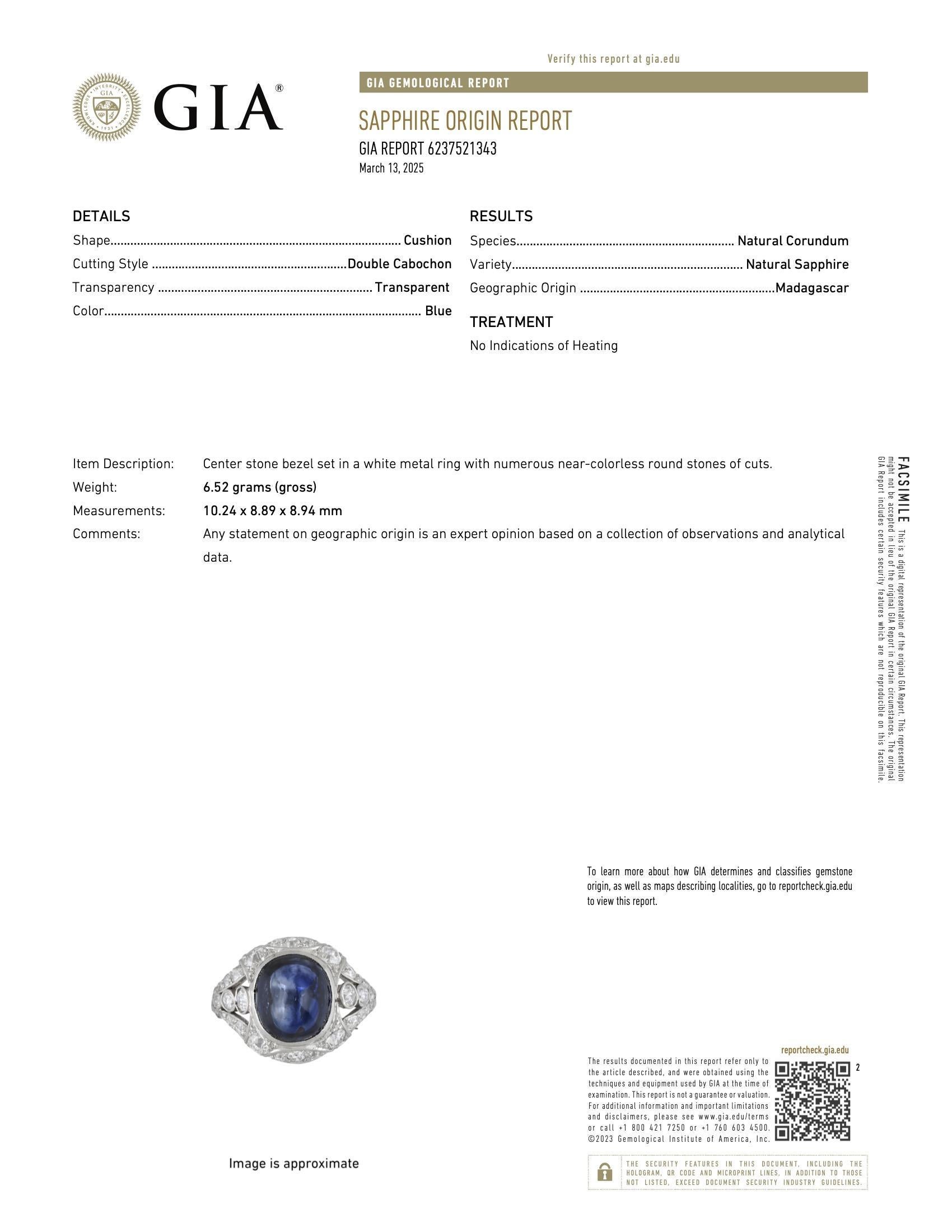Tiffany & Co Sugarloaf Cabochon No Heat Sapphire and Diamond Ring in Platinum For Sale 1
