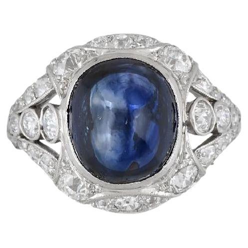 Tiffany & Co Sugarloaf Cabochon No Heat Sapphire and Diamond Ring in Platinum