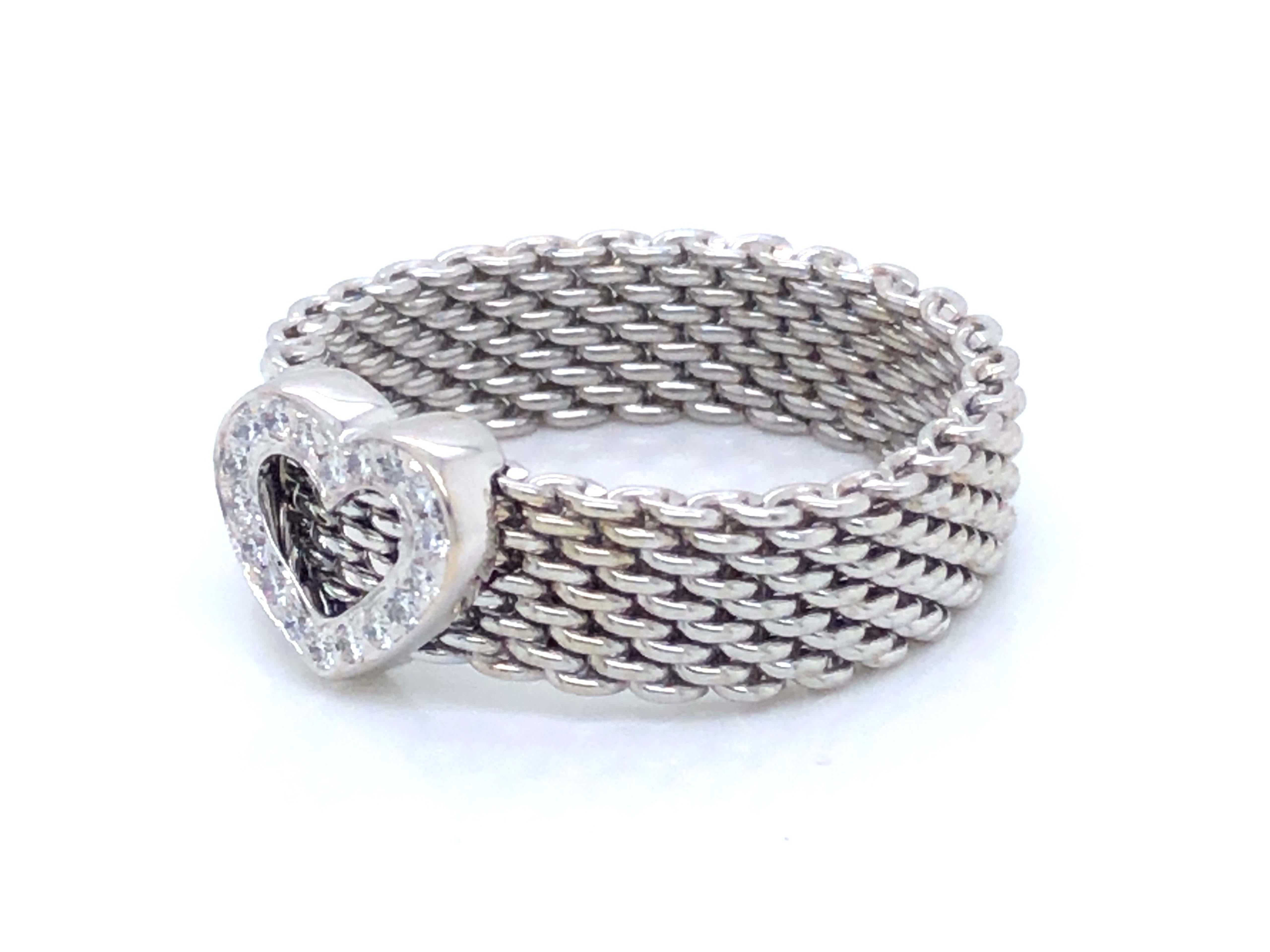 Tiffany & Co. Summerset Diamond Heart Ring in 18k White Gold In Excellent Condition In Honolulu, HI