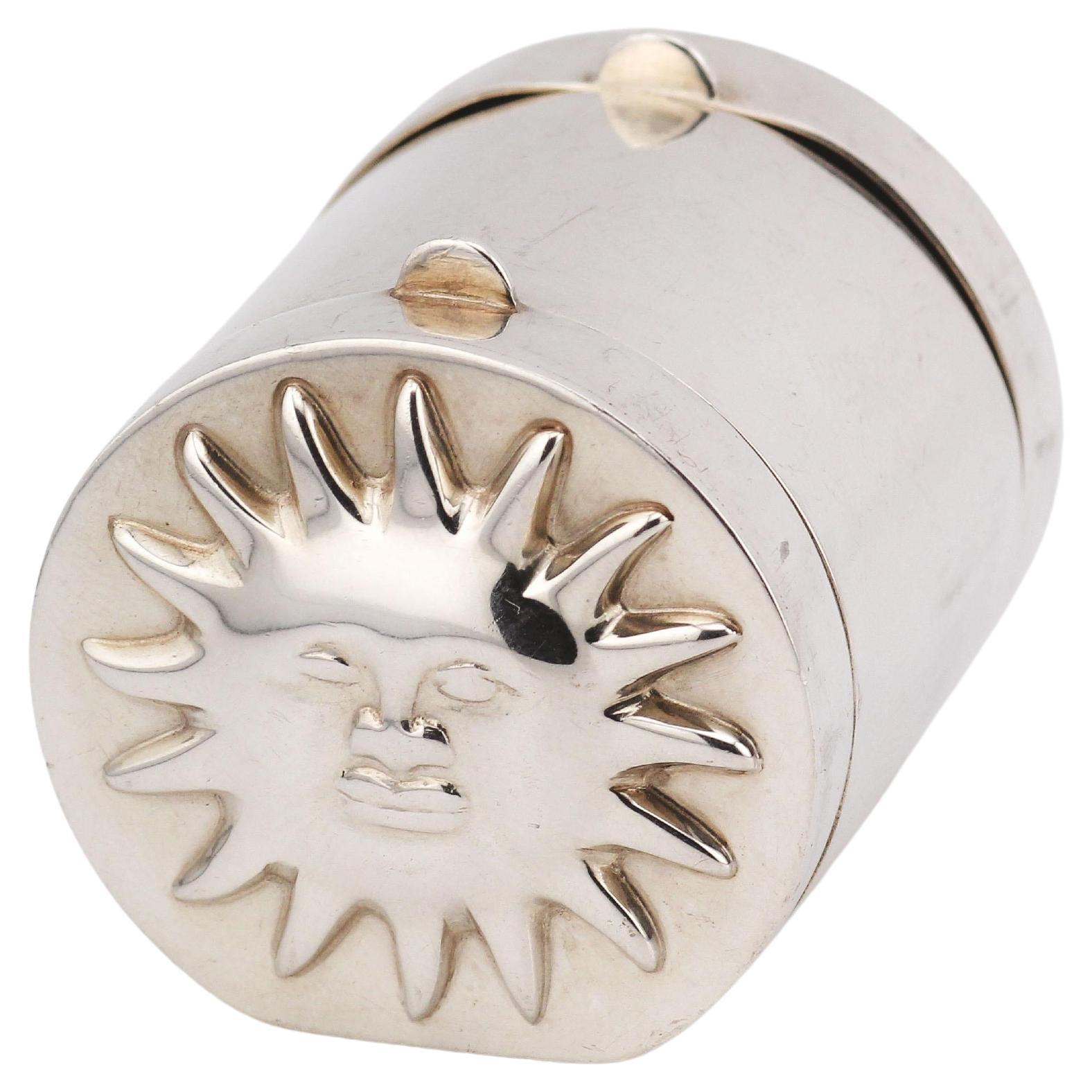 Tiffany & Co. Sun Moon Sterling Silver 2 Sided Cylinder Pill Box Case
