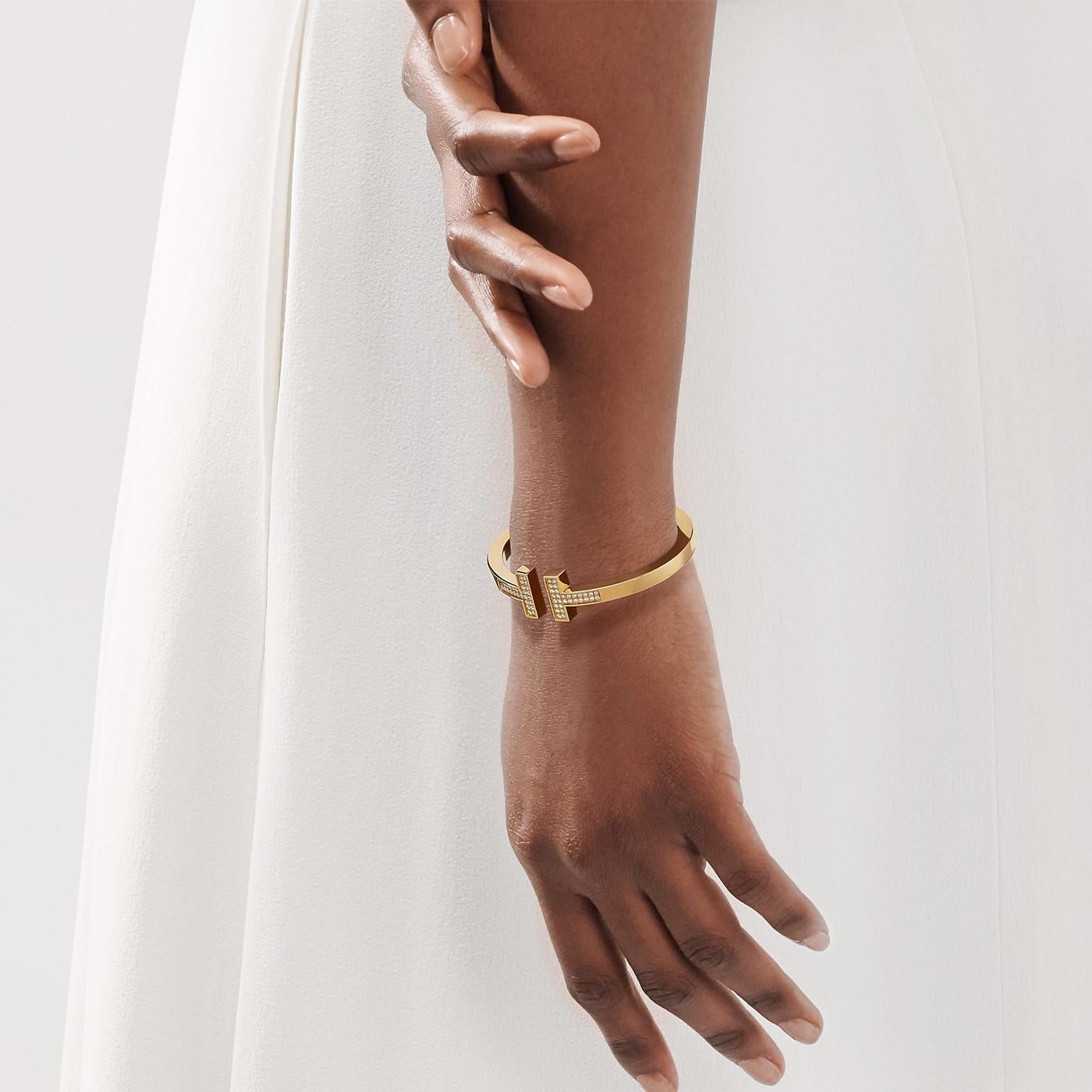Tiffany & Co. Bracelet carré en or jaune 18 carats avec diamants pavés de 0,75 carat T en vente 5