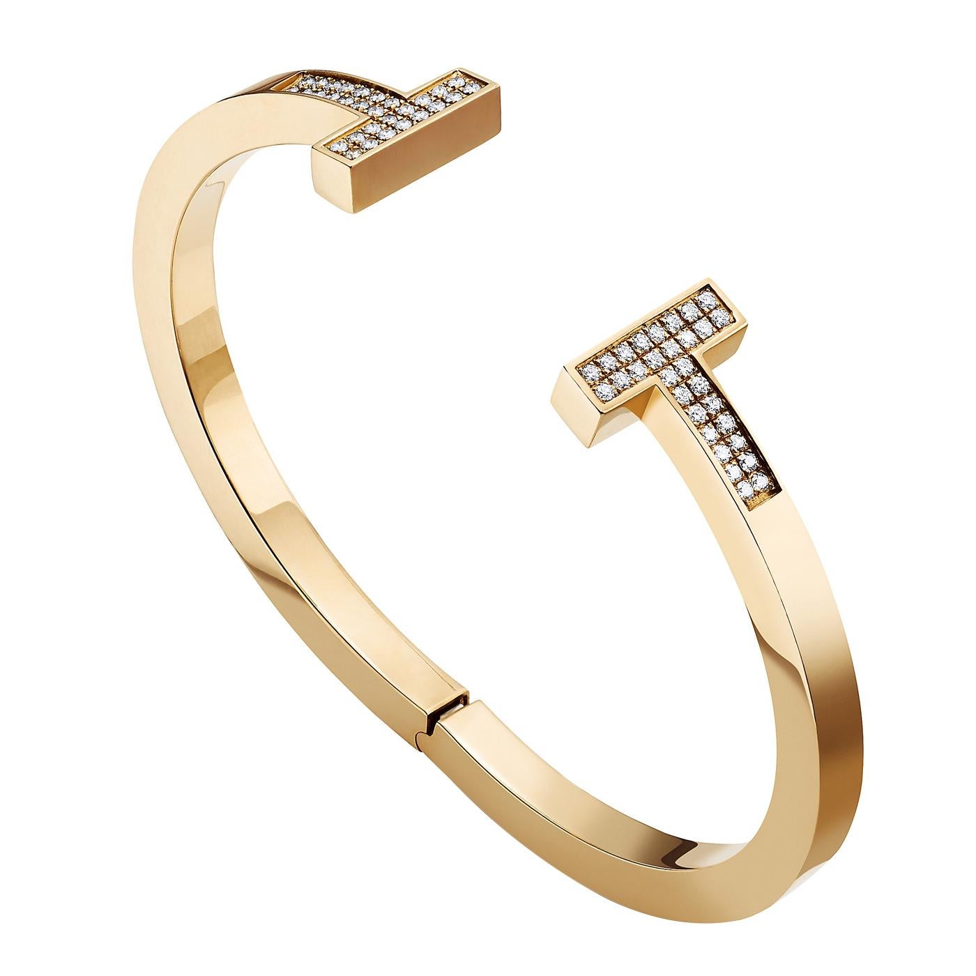 Taille ronde Tiffany & Co. Bracelet carré en or jaune 18 carats avec diamants pavés de 0,75 carat T en vente