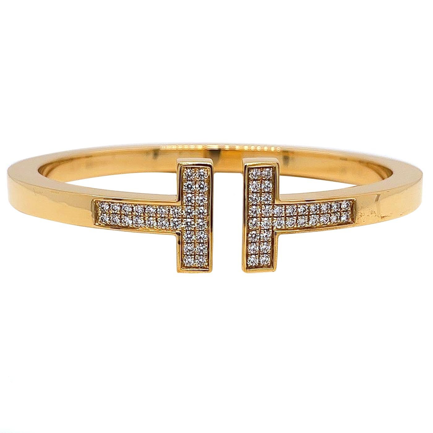 Tiffany & Co. Bracelet carré en or jaune 18 carats avec diamants pavés de 0,75 carat T Excellent état - En vente à Aventura, FL