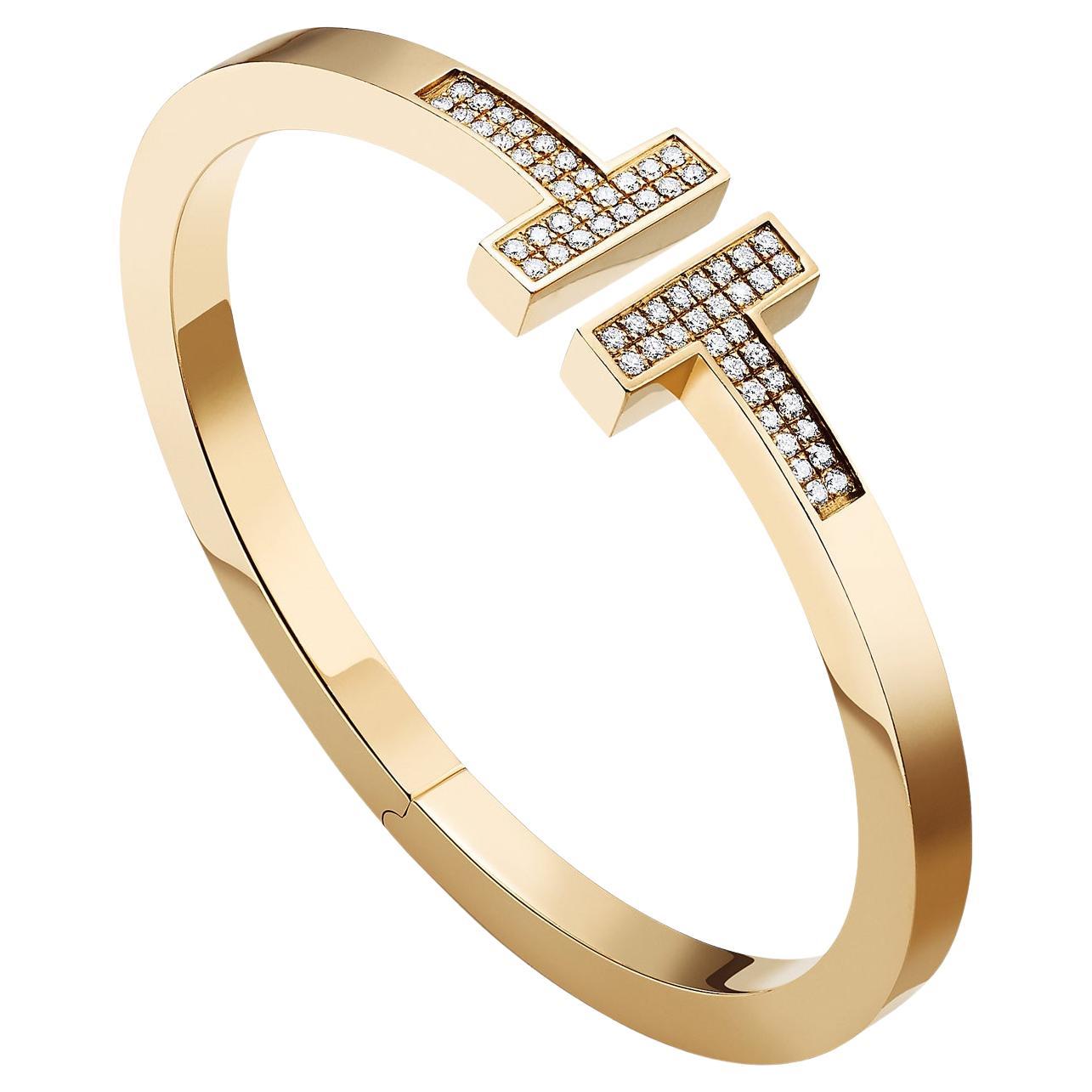 Tiffany & Co. T 0.75ct Pave Diamonds 18k Yellow Gold Square Bracelet For Sale