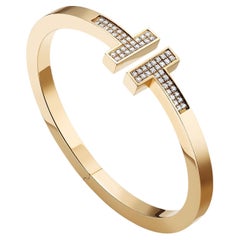 Tiffany & Co. T 0.75ct Pave Diamonds 18k Yellow Gold Square Bracelet