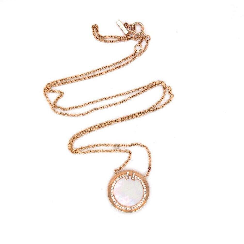Tiffany & Co. T 18k Rose Gold Perlmutt und Diamant Kreis Halskette 16-18