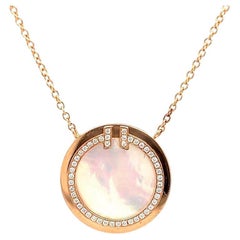 Tiffany & Co. T 18 Karat Rose Gold Mother of Pearl and Diamond Circle Necklace