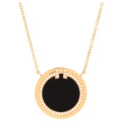 Tiffany & Co. T Circle Pendant Necklace 18K Rose Gold with Onyx and Diamonds
