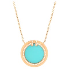 Tiffany & Co. T Circle Pendant Necklace 18K Rose Gold with Turquoise