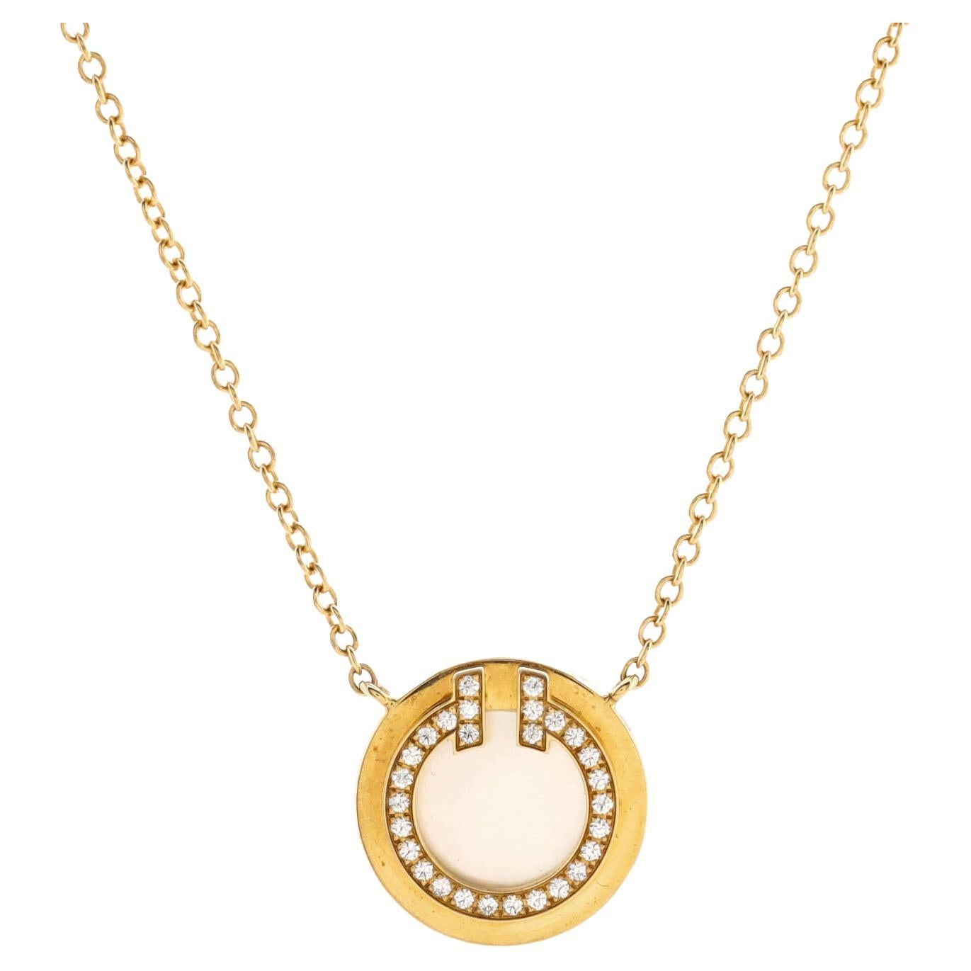 Tiffany & Co. T Circle Pendant Necklace 18k Yellow Gold with Diamonds