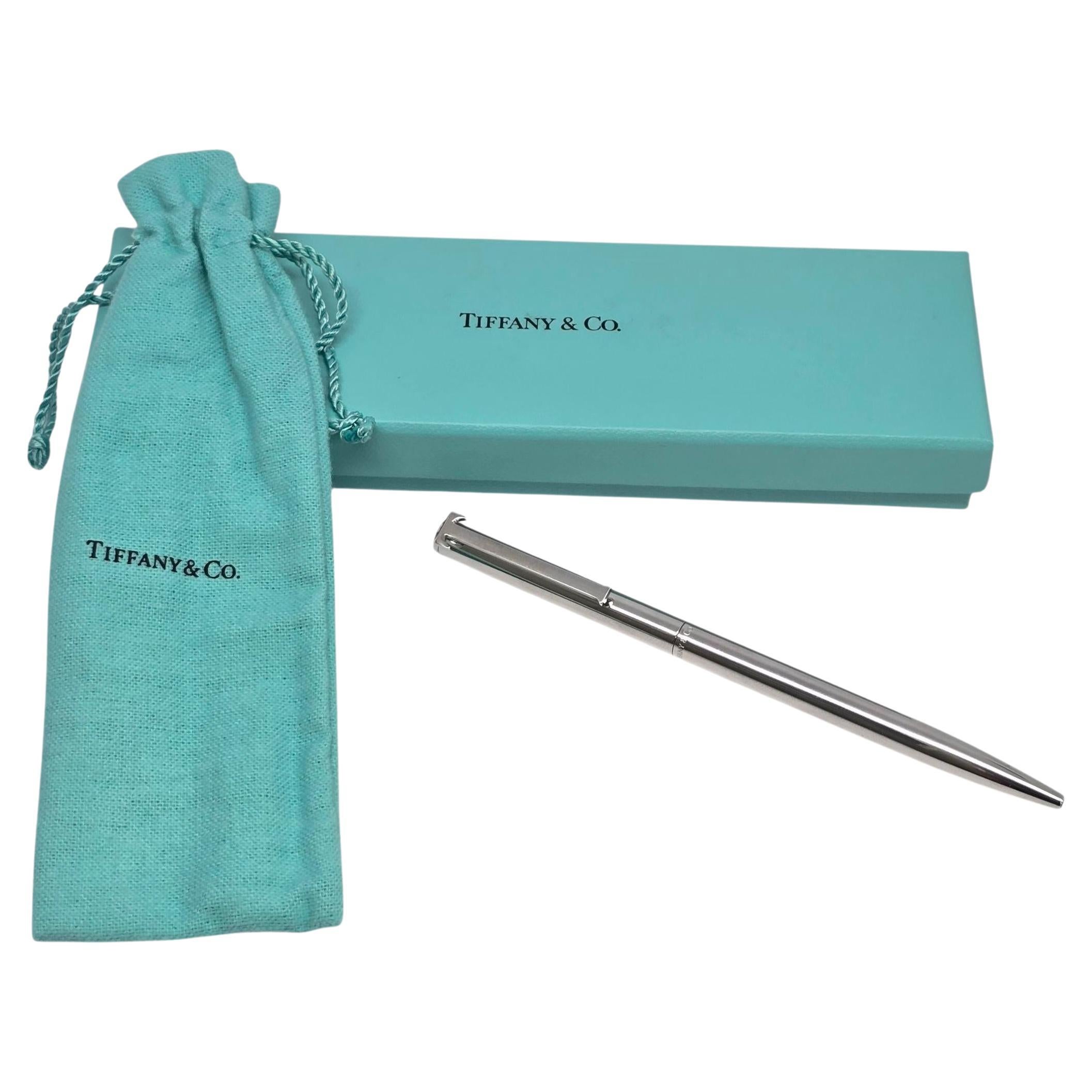 Tiffany & Co T Clip Black Ink Ball Point Pen w/Engraving w/Box and Pouch #22483