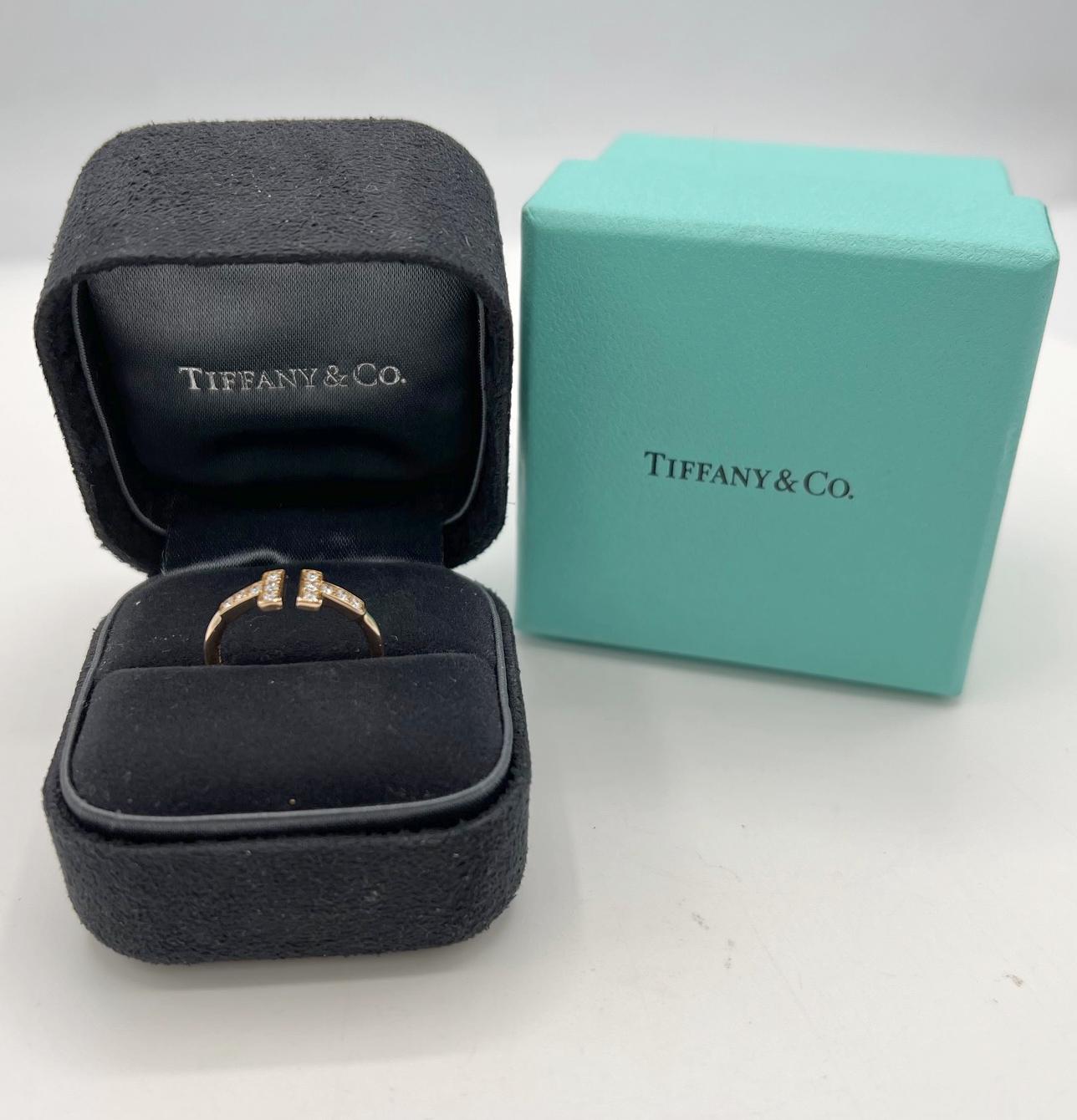 Round Cut Tiffany & Co. T Collection 18 Karat Rose Gold Natural Diamond Wire Open Ring For Sale