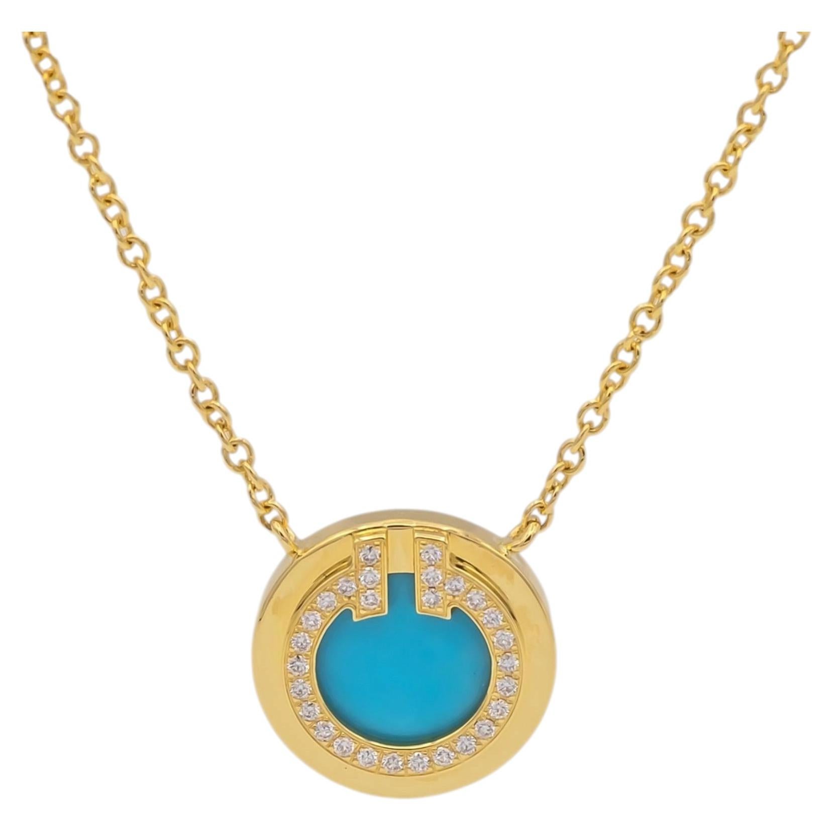 Tiffany & Co. T Collection 18K Yellow Gold Turquoise and Diamond Necklace