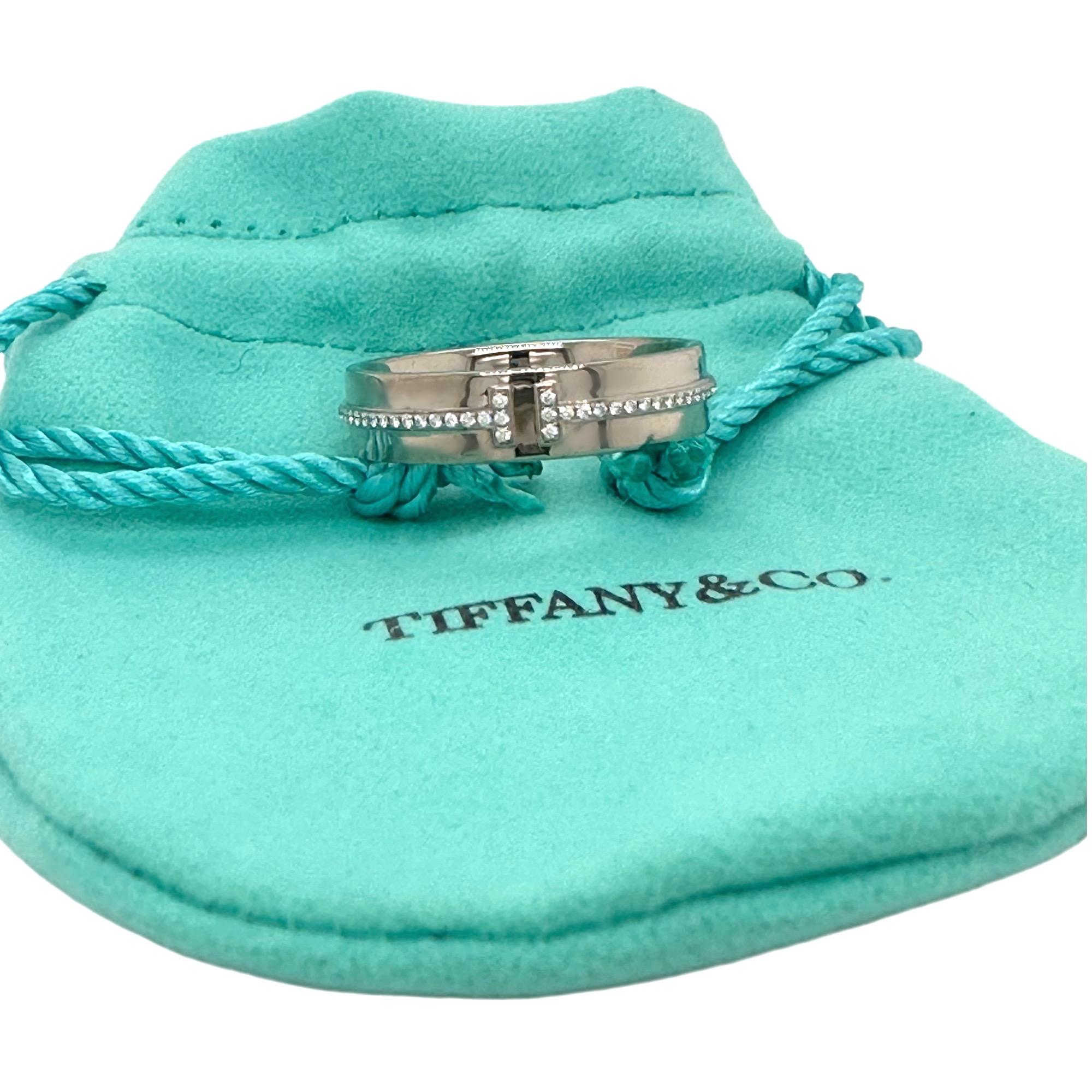 Round Cut Tiffany & Co. T Collection Band Ring with Diamonds in Platinum 5.5 mm For Sale