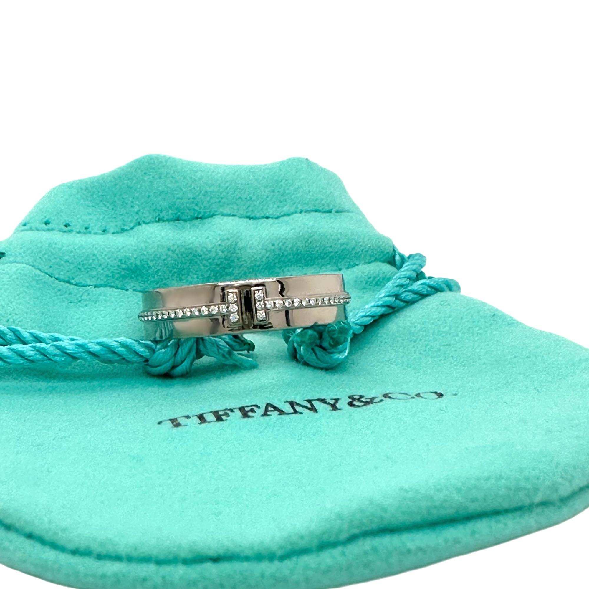 Tiffany & Co. T Collection Band Ring with Diamonds in Platinum 5.5 mm In Excellent Condition For Sale In San Diego, CA