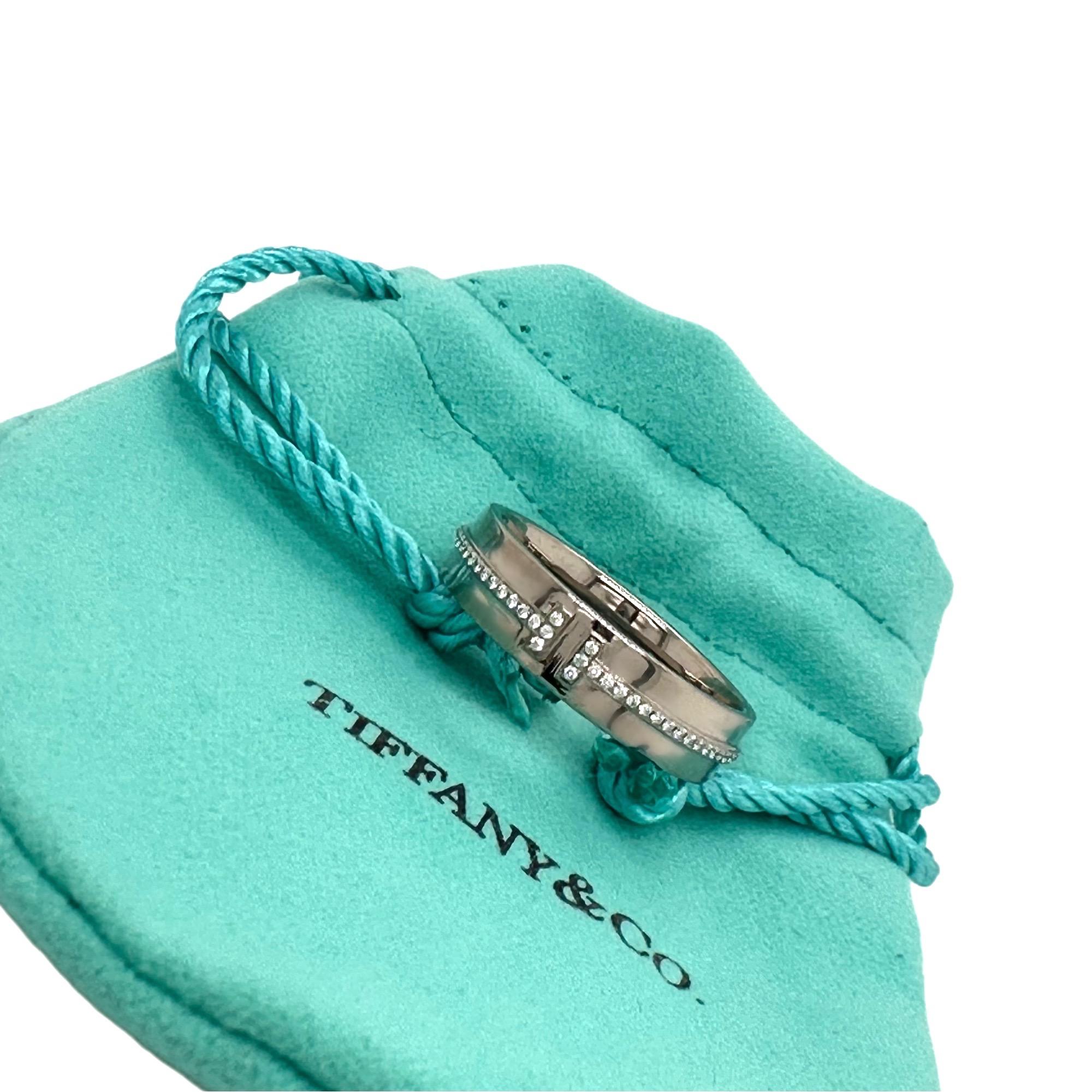 Women's or Men's Tiffany & Co. T Collection Band Ring with Diamonds in Platinum 5.5 mm For Sale