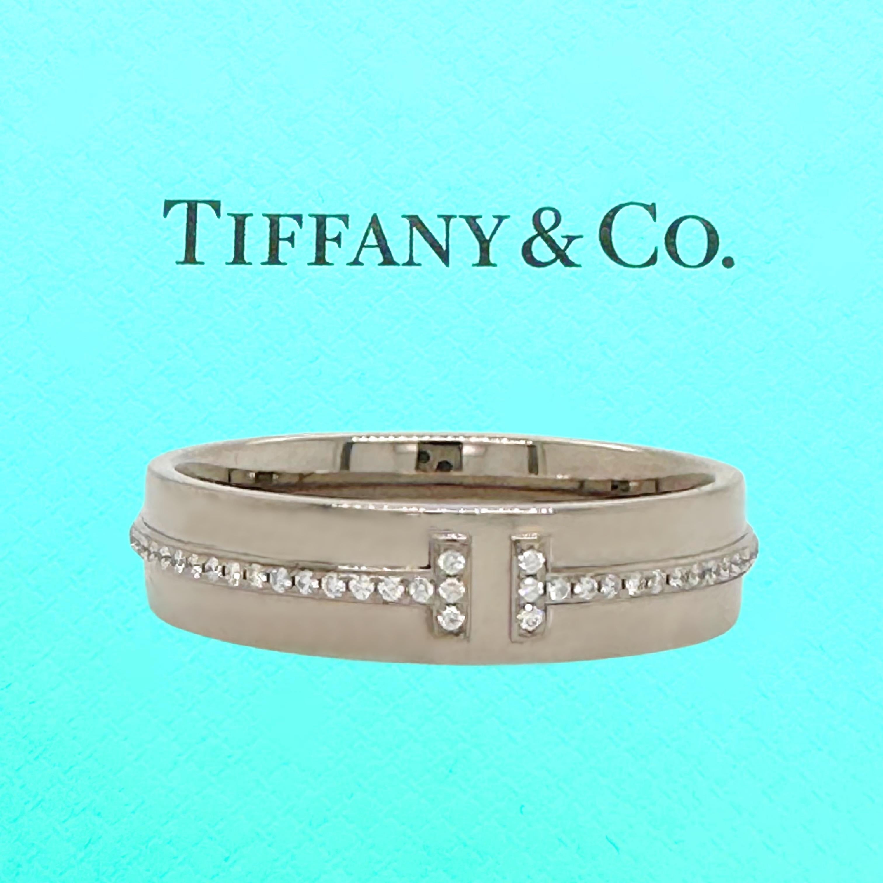 Tiffany & Co. T Collection Band Ring with Diamonds in Platinum 5.5 mm For Sale 2