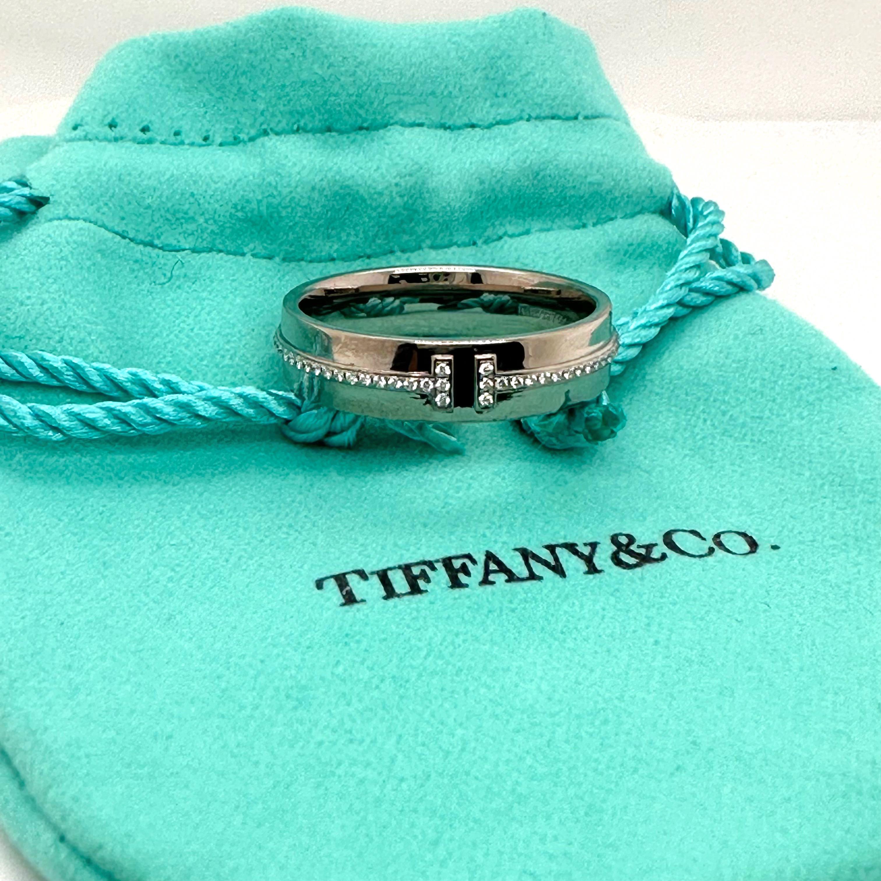 Tiffany & Co. T Collection Band Ring with Diamonds in Platinum 5.5 mm For Sale 3