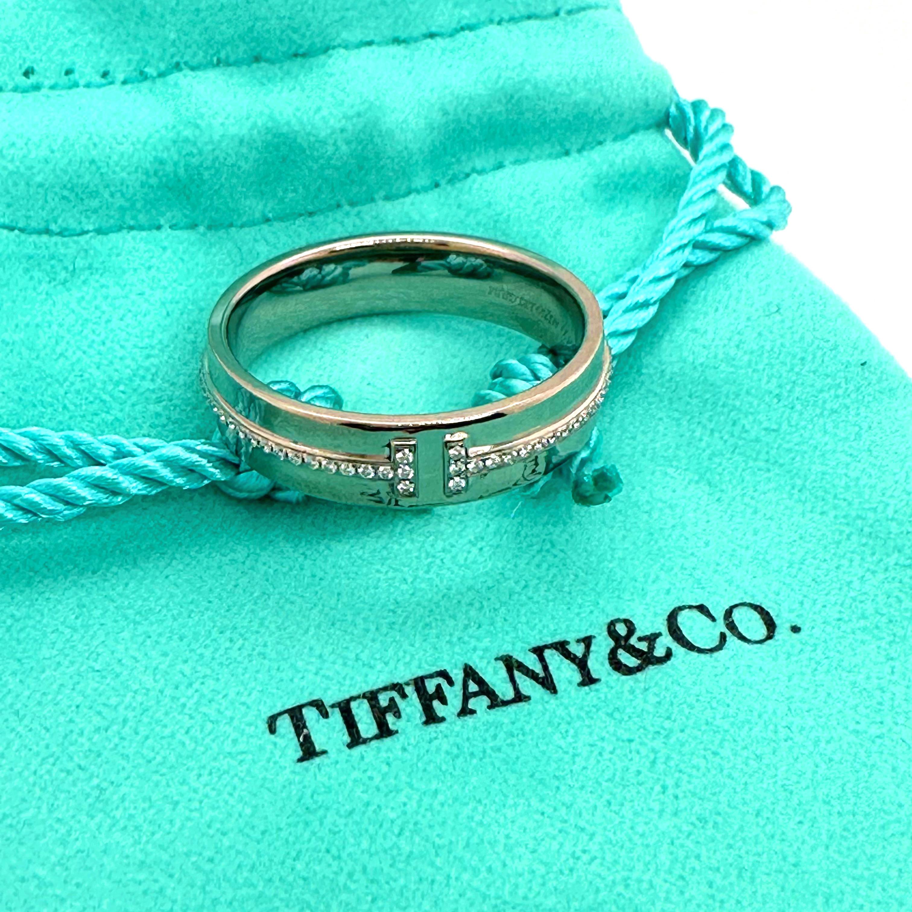 Tiffany & Co. T Collection Band Ring with Diamonds in Platinum 5.5 mm For Sale 4
