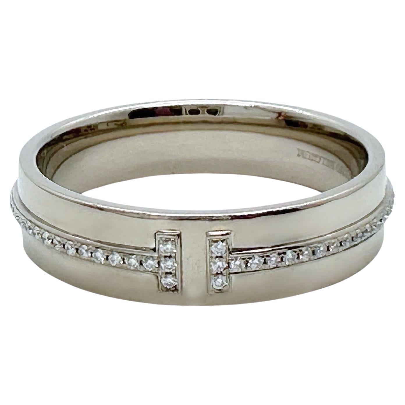 Tiffany & Co. T Collection Band Ring with Diamonds in Platinum 5.5 mm For Sale