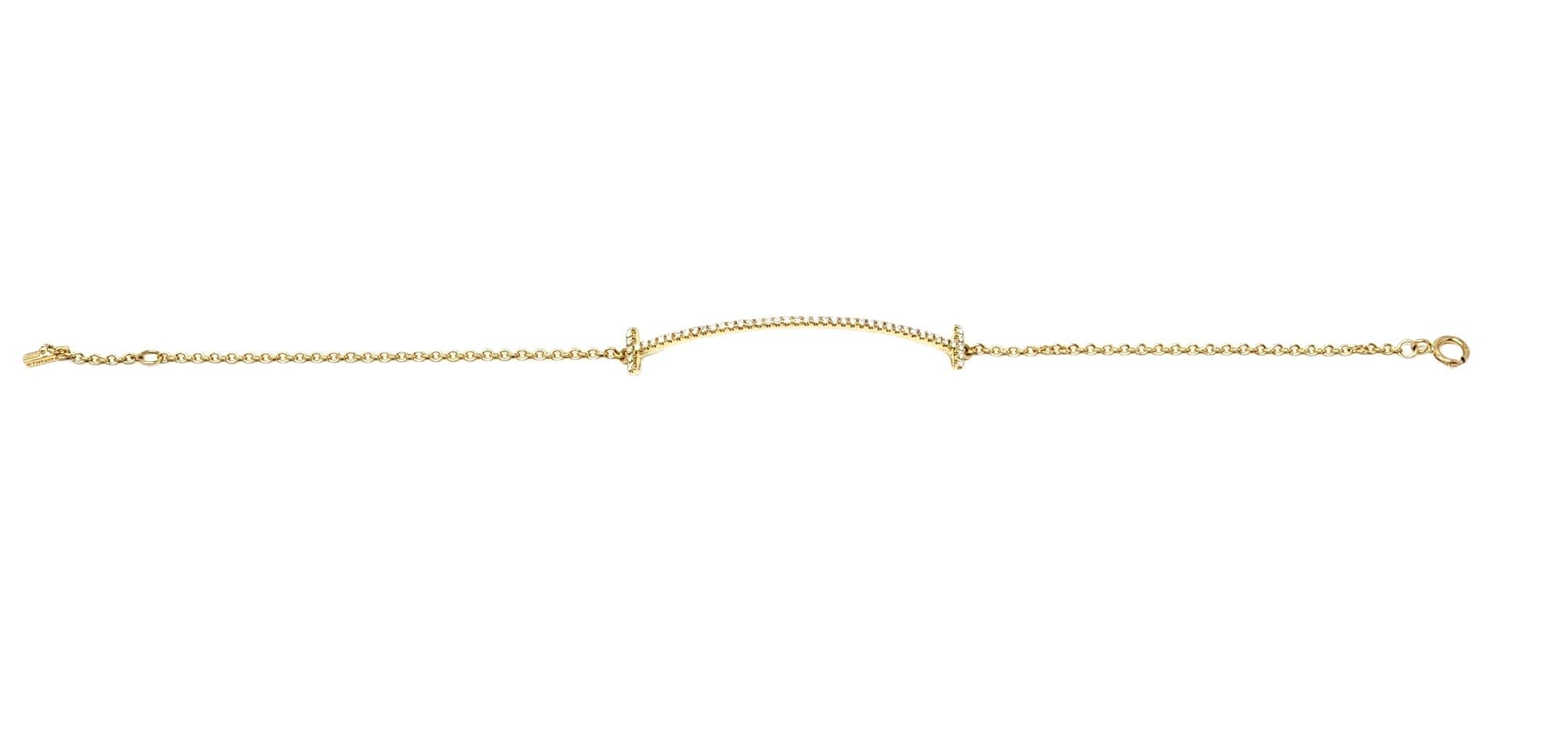 Tiffany & Co. T Collection Diamond Smile Bracelet 18 Karat Yellow Gold In Good Condition In Scottsdale, AZ