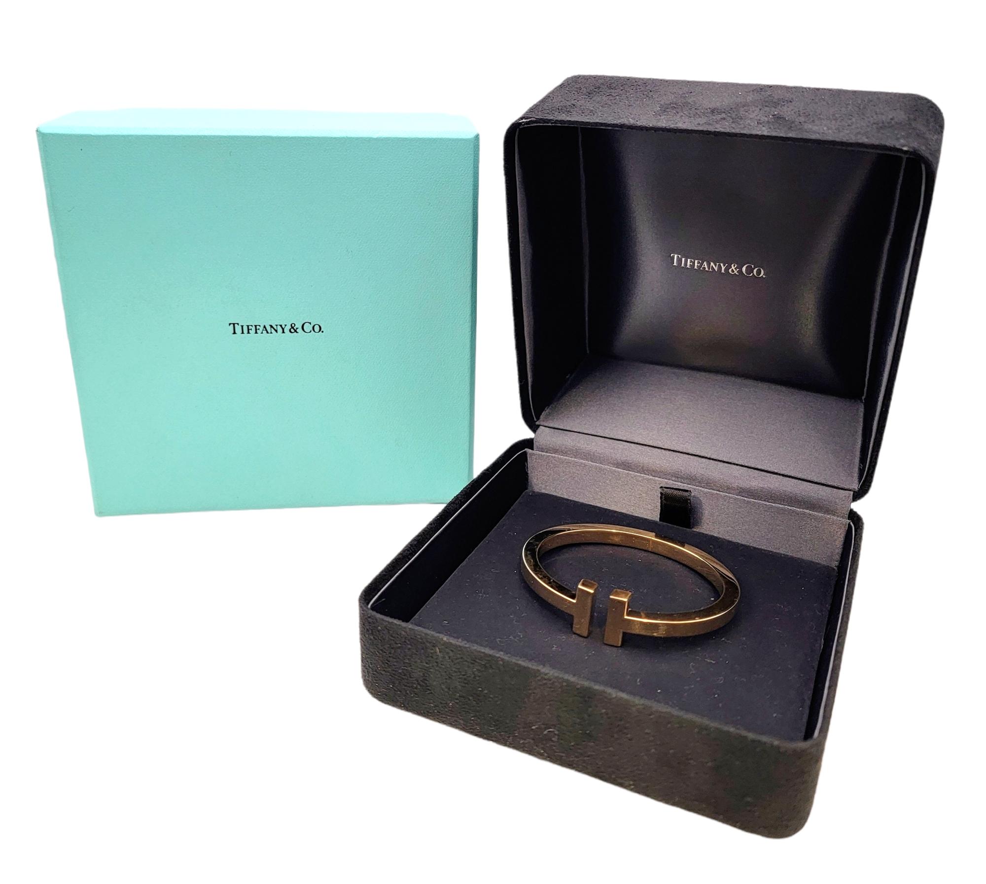 Women's or Men's Tiffany & Co. T Collection Square Hinged Bangle Bracelet in 18 Karat Yellow Gold