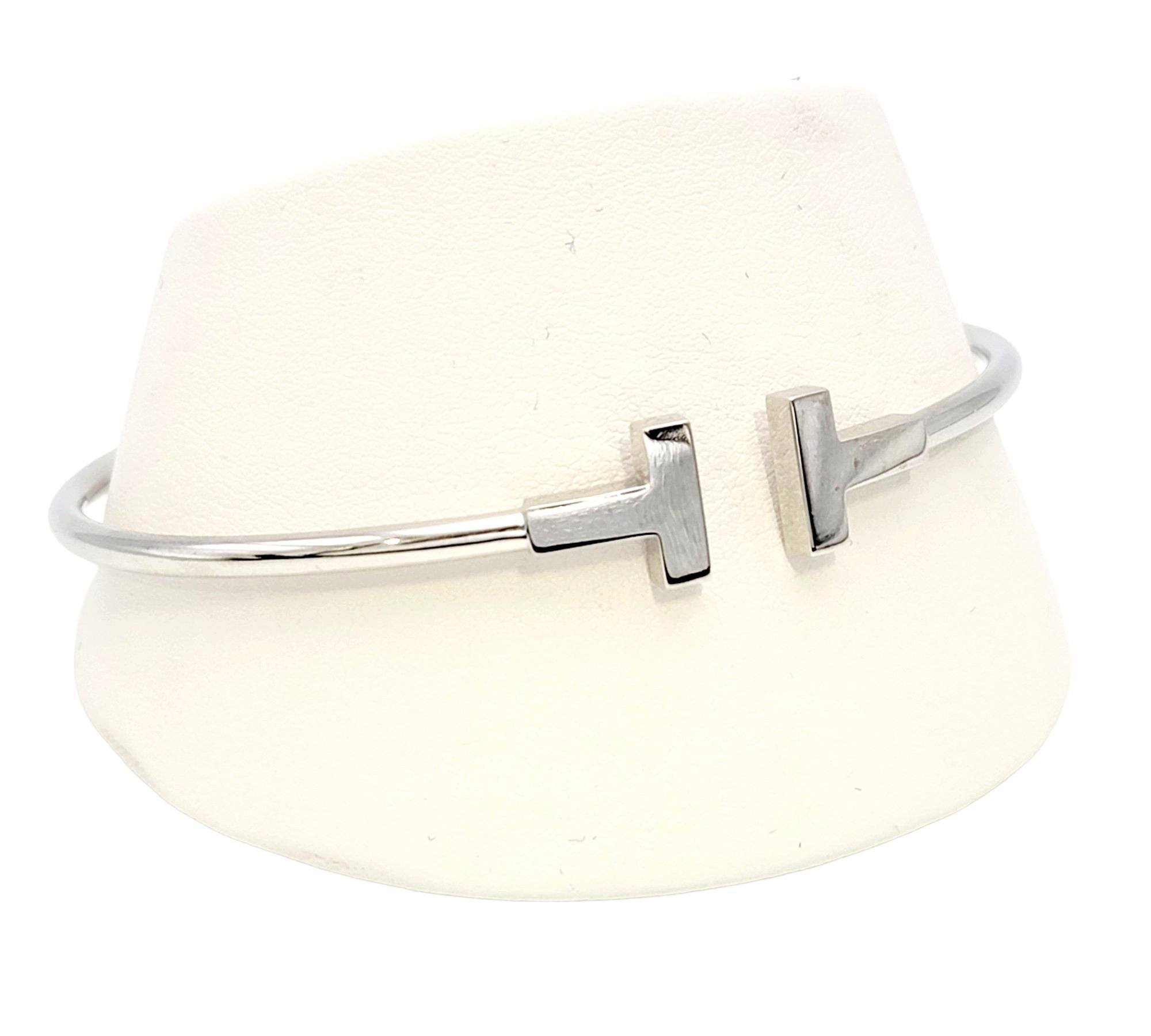 Women's or Men's Tiffany & Co. 'T' Collection Wire Bangle Bracelet in 18 Karat White Gold, Medium