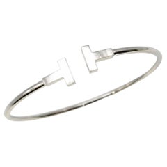 Tiffany & Co. 'T' Collection Wire Bangle Bracelet in 18 Karat White Gold, Medium