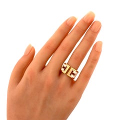 Tiffany & Co. T Cut White Ceramic 18k Yellow Gold Wide Band Ring Size 6