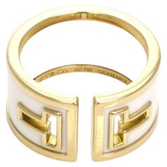 Tiffany & Co. T Cut White Ceramic 18k Yellow Gold Wide Band Ring Size 6