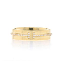 Tiffany & Co. T Diamond 5.5mm Wide Band Yellow Gold 18k Rnd .12ctw Ring Sz 8 1/2