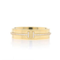 Tiffany & Co. T Diamond 5.5mm Wide Band Yellow Gold 18k Rnd .12ctw Ring Sz 8 1/2