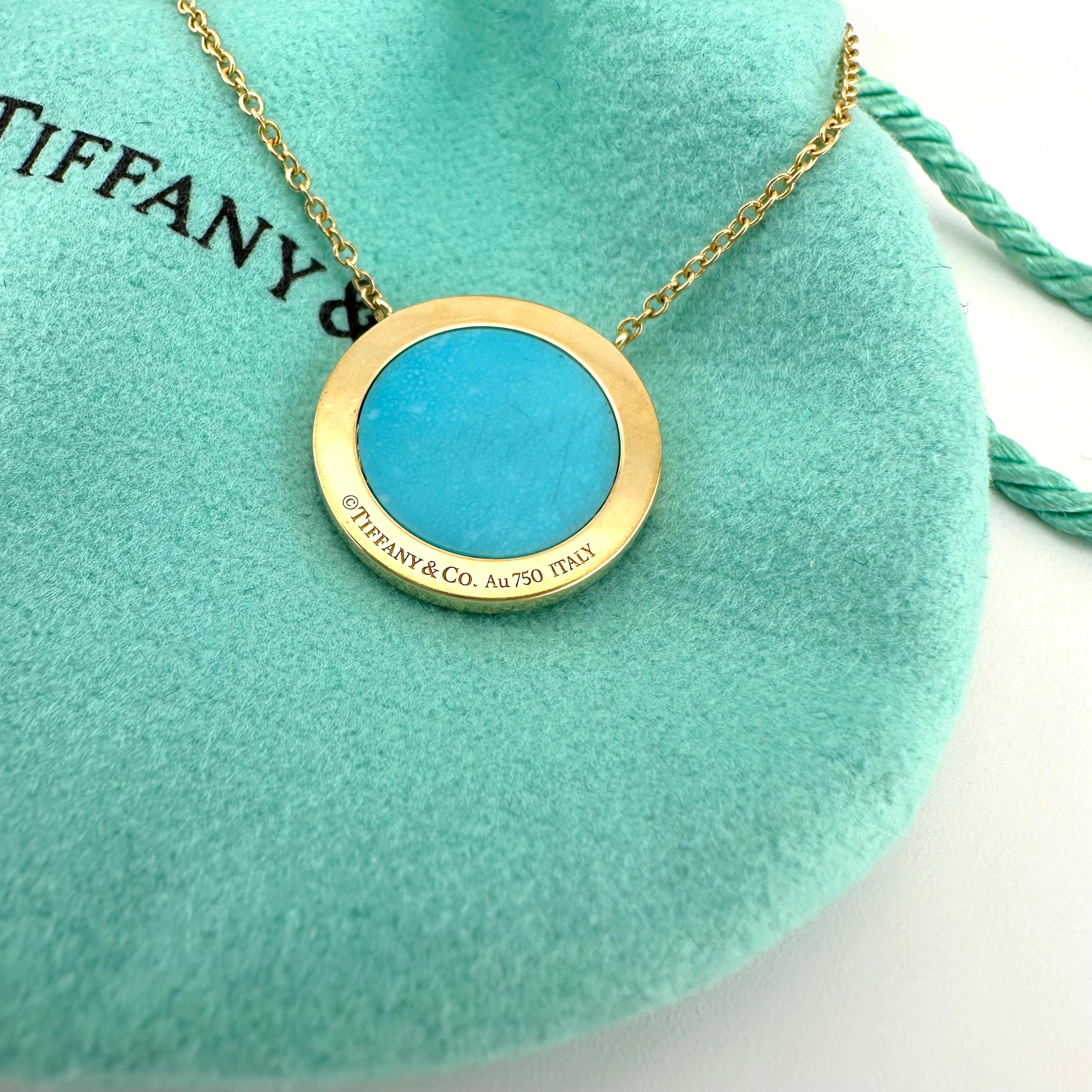 Collar Colgante Círculo Tiffany & Co T Diamante y Turquesa Oro Amarillo 18k en venta 5