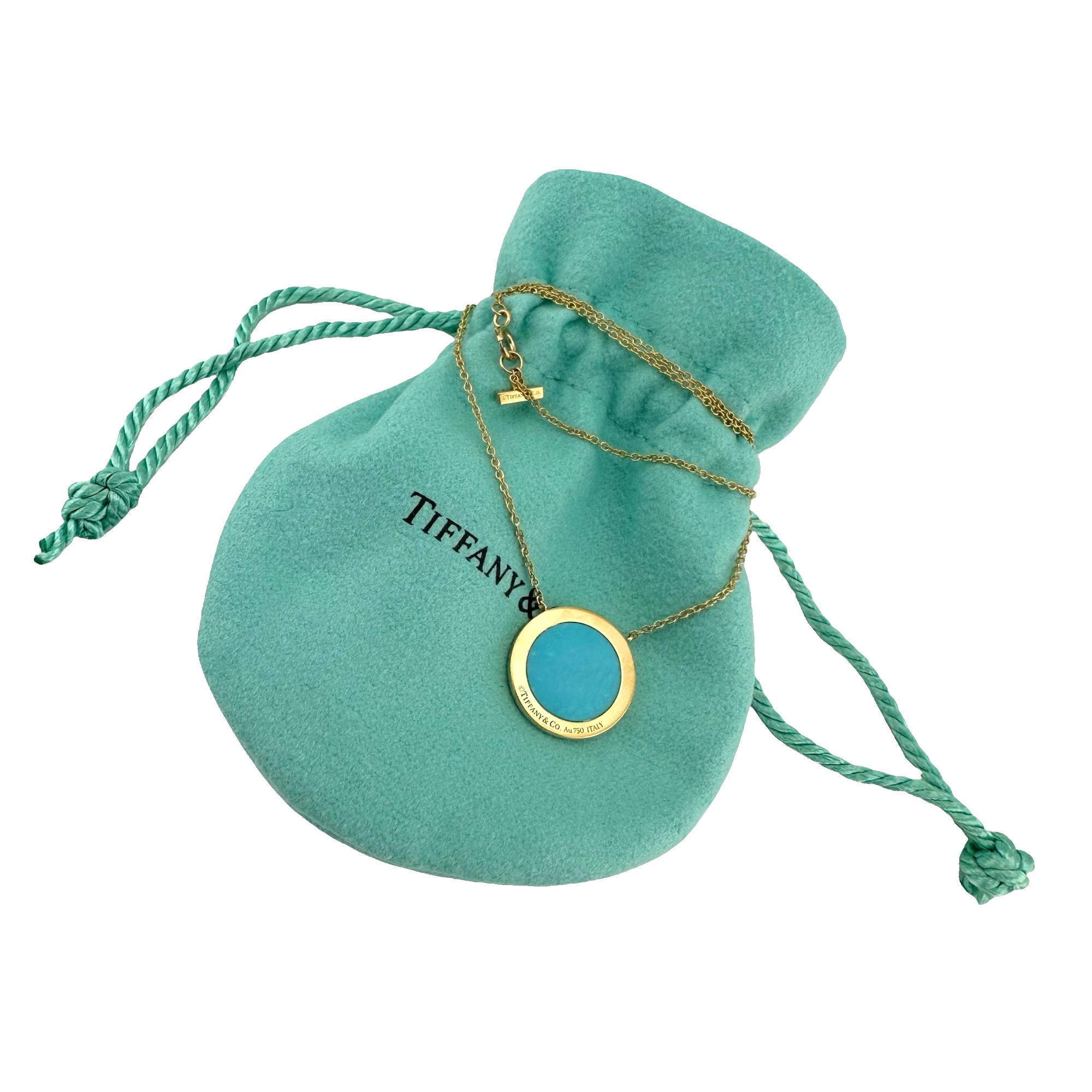 Collar Colgante Círculo Tiffany & Co T Diamante y Turquesa Oro Amarillo 18k en venta 3