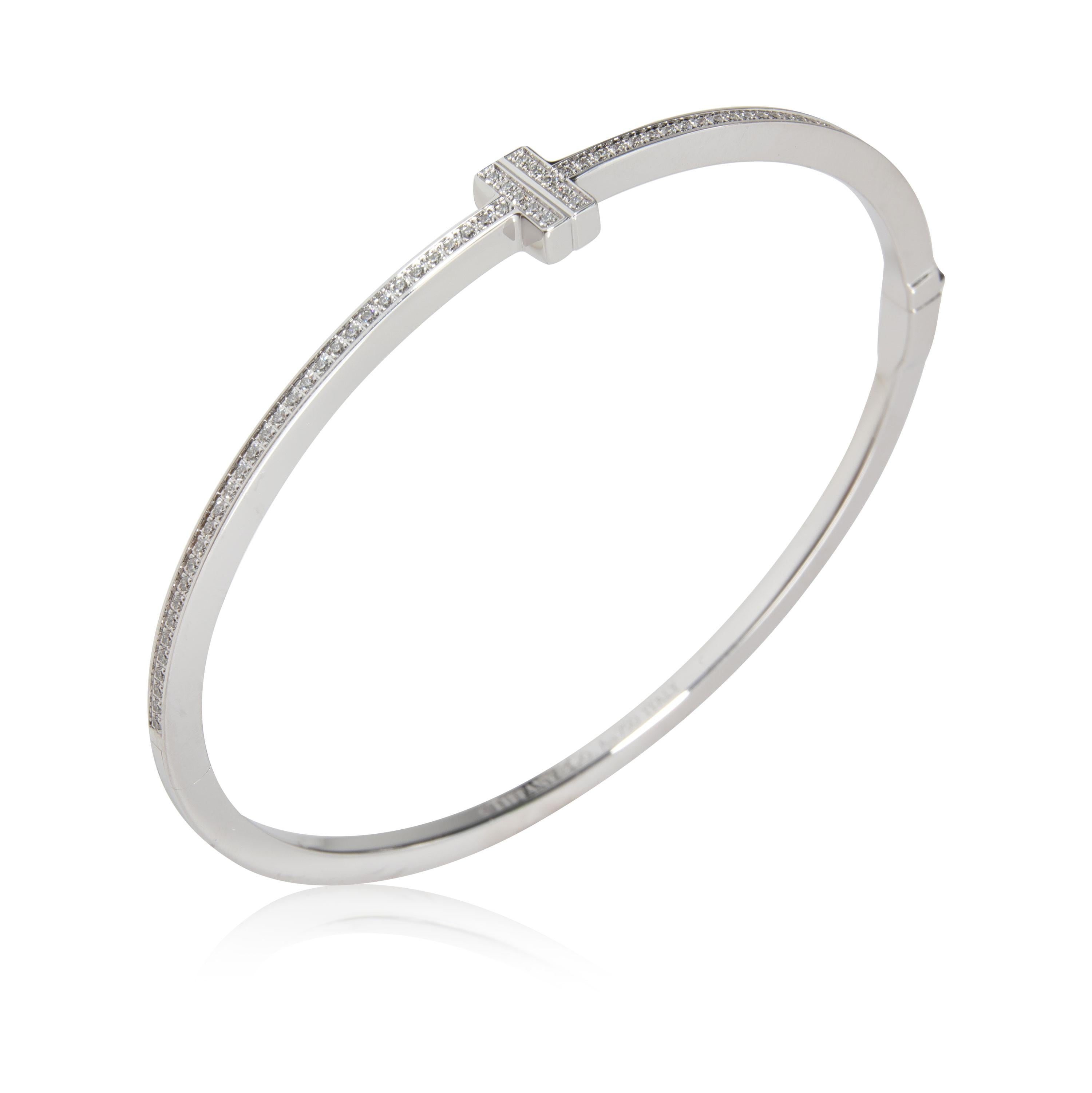 Tiffany & Co. T Diamond Bangle in 18K White Gold 0.33 CTW In Excellent Condition In New York, NY
