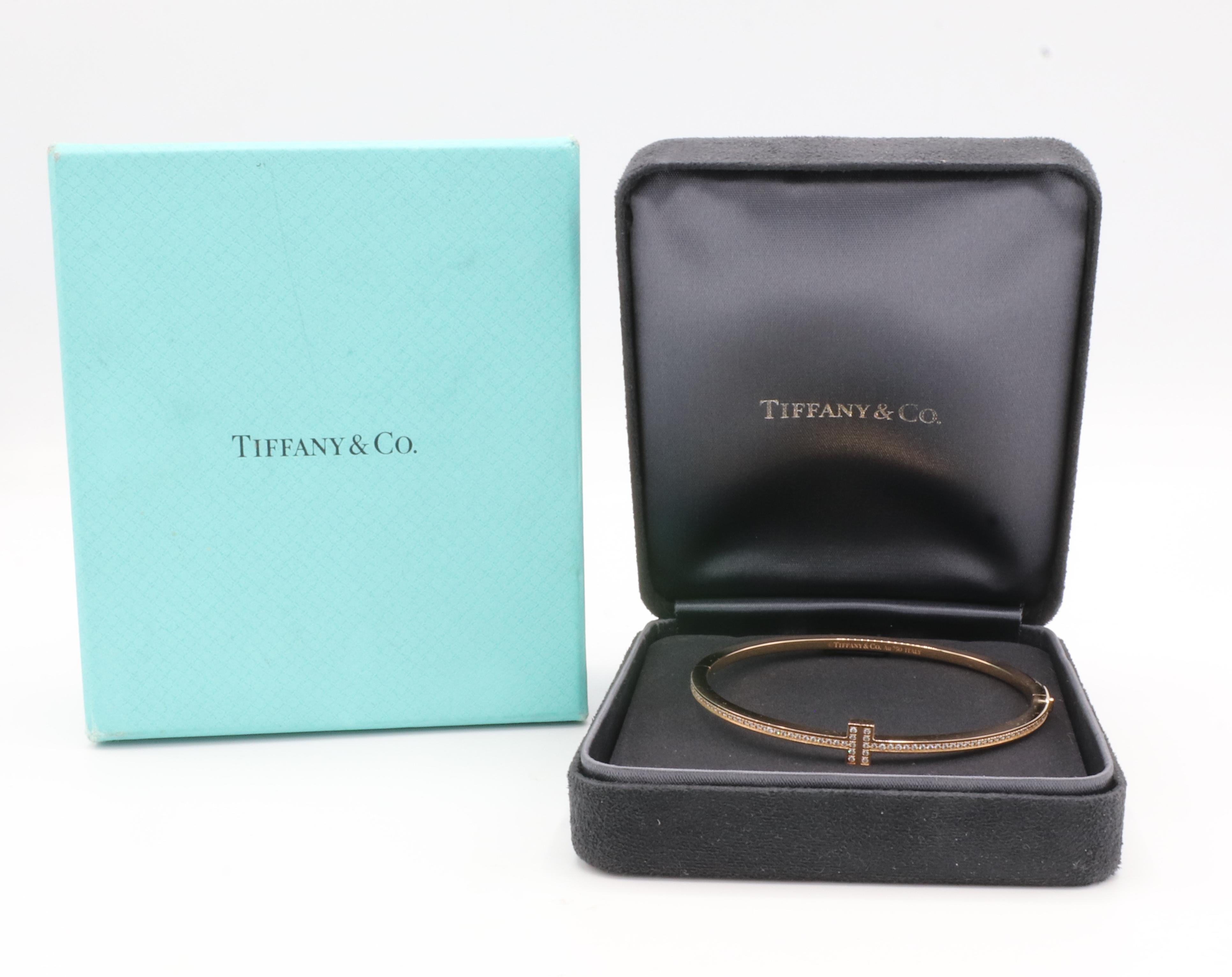 Tiffany & Co. T Diamond Hinged Wire Bangle in 18k Rose Gold 1